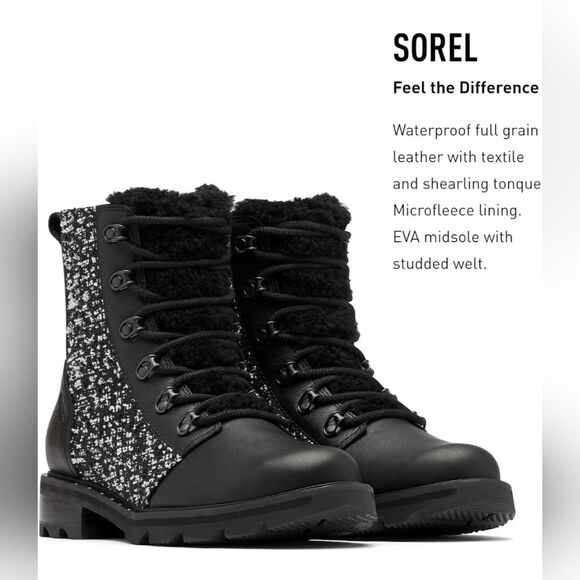 Sorel Lennox Boots Women's Size 8.5 Black White Waterproof Leather Shearling - Picture 5 of 16